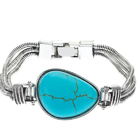 Vintage Boho Silver Turquoise Bracelet - Picture 3 of 9